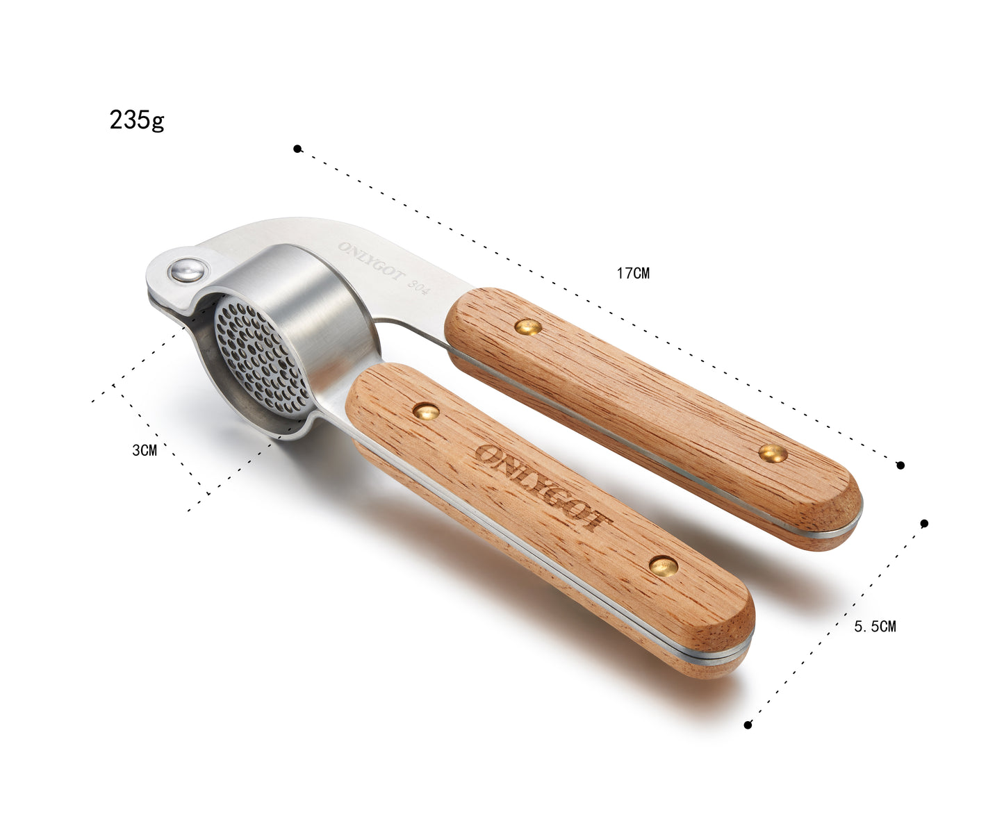 Onlygot Garlic Press Stainless Steel Garlic Crusher Wood Handle Garlic Mincer and Ginger Press